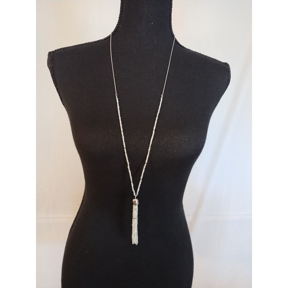 Silver and Gray Beaded Tassle Necklace by Loft 40" long